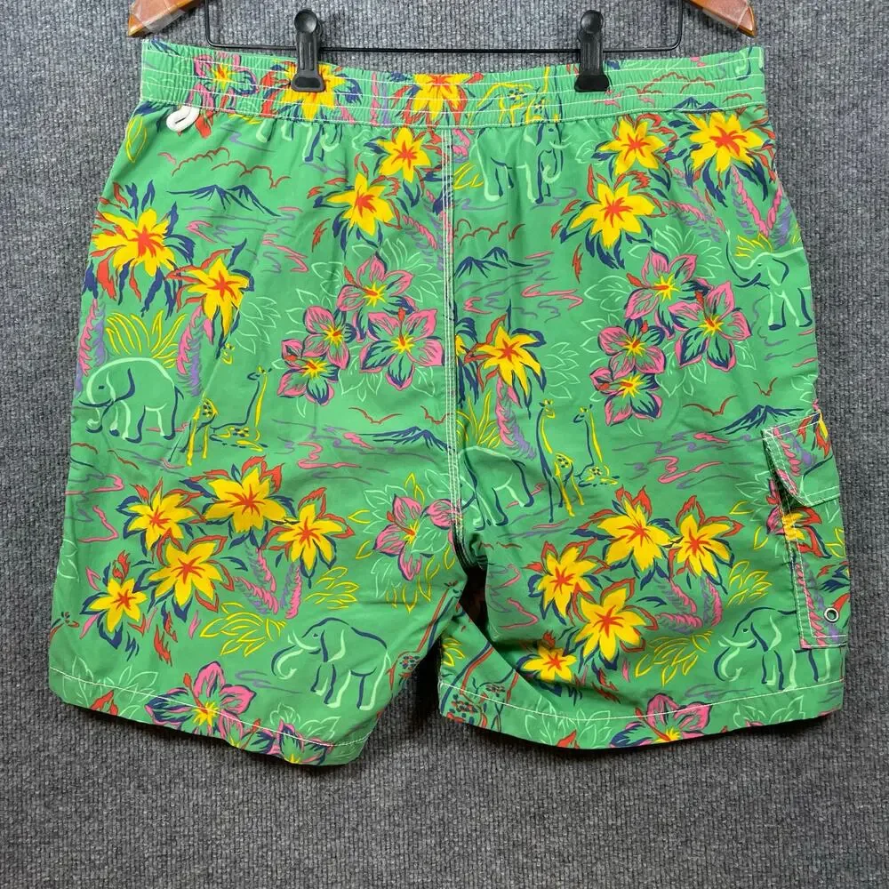 Polo Ralph Lauren Swim Shorts Men's Large Green Floral/Animal Allover Lined
